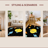 Ultra Soft Area Rug, Non Slip, Stain Resistant, Washable Area Rugs for Living Room, Bedroom, Playful Stellar Exploration Theme(Black)