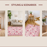 Ultra Soft Area Rug, Non Slip, Stain Resistant, Washable Area Rugs for Living Room, Bedroom, Vintage Floral Soft Non-Slip Rug(Pink)