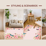 Ultra Soft Area Rug, Non Slip, Stain Resistant, Washable Area Rugs for Living Room, Bedroom, Vibrant Playful Floral Fantasy Style(Pink)