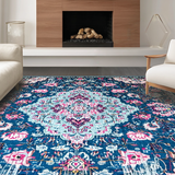 Ultra Soft Area Rug, Non Slip, Stain Resistant, Washable Area Rugs for Living Room, Bedroom, Rustic Floral Tiled Arrangement(Blue)