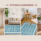 Ultra Soft Area Rug, Non Slip, Stain Resistant, Washable Area Rugs for Living Room, Bedroom, Blue Bowknot Bath Rug: Scalloped Design, Coquette Style, Cute Accent Rug(Blue)