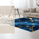 Ultra Soft Area Rug, Non Slip, Stain Resistant, Washable Area Rugs for Living Room, Bedroom, Sophisticated Gold Accented Pattern(Blue)