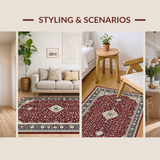 Ultra Soft Area Rug, Non Slip, Stain Resistant, Washable Area Rugs for Living Room, Bedroom, Lush Cozy Cream Tiled Design(Red)