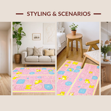 Ultra Soft Area Rug, Non Slip, Stain Resistant, Washable Area Rugs for Living Room, Bedroom, Bright Cheerful Learning Adventure Rug(Pink)