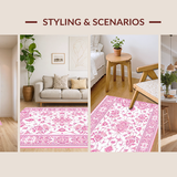 Ultra Soft Area Rug, Non Slip, Stain Resistant, Washable Area Rugs for Living Room, Bedroom, Whimsical Faded Floral Composition(White)