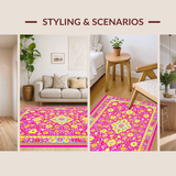 Ultra Soft Area Rug, Non Slip, Stain Resistant, Washable Area Rugs for Living Room, Bedroom, Rustic Vintage Patterned Accent(Pink)