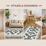 Ultra Soft Area Rug, Non Slip, Stain Resistant, Washable Area Rugs for Living Room, Bedroom, Neutral Toned Geometric Motif(Gray)