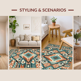 Ultra Soft Area Rug, Non Slip, Stain Resistant, Washable Area Rugs for Living Room, Bedroom, Geometric Teal and Red Fusion(Orange)