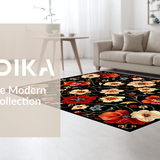Ultra Soft Area Rug, Non Slip, Stain Resistant, Washable Area Rugs for Living Room, Bedroom, Rustic Vibrant Floral Composition(Black)