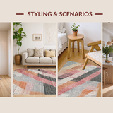Ultra Soft Area Rug, Non Slip, Stain Resistant, Washable Area Rugs for Living Room, Bedroom, Shaggy Style Macaroon Hue Rug with Modern Chevron and Zigzag Prints(Beige)