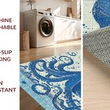 Ultra Soft Area Rug, Non Slip, Stain Resistant, Washable Area Rugs for Living Room, Bedroom, Seaside Octopus Carpet - Nautical Blue(Blue)