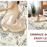 Ultra Soft Area Rug, Non Slip, Stain Resistant, Washable Area Rugs for Living Room, Bedroom, Chic Neutral Ethnic Patterned Mat(White)