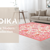 Ultra Soft Area Rug, Non Slip, Stain Resistant, Washable Area Rugs for Living Room, Bedroom, Rustic Textured Geometric Flourish(Pink)