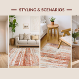 Ultra Soft Area Rug, Non Slip, Stain Resistant, Washable Area Rugs for Living Room, Bedroom, Rustic Ombre Throw Rug with Vintage Distressed Texture and Subtle Chevron(Brown)