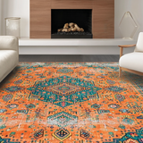 Ultra Soft Area Rug, Non Slip, Stain Resistant, Washable Area Rugs for Living Room, Bedroom, Vibrant Orange Distressed Elegance(Orange)