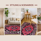 Ultra Soft Area Rug, Non Slip, Stain Resistant, Washable Area Rugs for Living Room, Bedroom, Vibrant Retro Ogee Style Rug(Red)