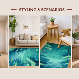 Ultra Soft Area Rug, Non Slip, Stain Resistant, Washable Area Rugs for Living Room, Bedroom, Vibrant Aqua and Green Whimsy(Blue)