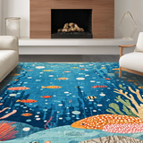 Ultra Soft Area Rug, Non Slip, Stain Resistant, Washable Area Rugs for Living Room, Bedroom, Playroom Education Ocean Animal ABC Number Shape Area Rug(Blue)