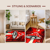Ultra Soft Area Rug, Non Slip, Stain Resistant, Washable Area Rugs for Living Room, Bedroom, Whimsical Mushroom Print Aesthetic(Red)