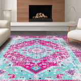 Ultra Soft Area Rug, Non Slip, Stain Resistant, Washable Area Rugs for Living Room, Bedroom, Vintage Inspired Medallion Elegance(Pink)