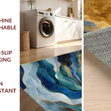 Ultra Soft Area Rug, Non Slip, Stain Resistant, Washable Area Rugs for Living Room, Bedroom, Contemporary Rippled Wave Rug Showcasing Blue Gold Fusion, Abstract Geometry(Blue)