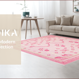 Ultra Soft Area Rug, Non Slip, Stain Resistant, Washable Area Rugs for Living Room, Bedroom, Delicate Cute Floral Accents(Pink)