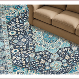 Ultra Soft Area Rug, Non Slip, Stain Resistant, Washable Area Rugs for Living Room, Bedroom, Chic Grey Toned Medallion Design(Blue)