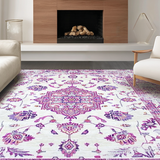 Ultra Soft Area Rug, Non Slip, Stain Resistant, Washable Area Rugs for Living Room, Bedroom, Elegant Lavender Floral Motif(White)