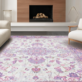 Ultra Soft Area Rug, Non Slip, Stain Resistant, Washable Area Rugs for Living Room, Bedroom, Delicate Ogee Pattern in Lavender(White)