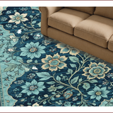 Ultra Soft Area Rug, Non Slip, Stain Resistant, Washable Area Rugs for Living Room, Bedroom, Vintage Floral Non-Slip Living Room(Blue) - ODIKA