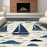 Ultra Soft Area Rug, Non Slip, Stain Resistant, Washable Area Rugs for Living Room, Bedroom, Coastal Nautical Sailboat Aesthetic(Blue)
