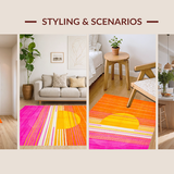 Ultra Soft Area Rug, Non Slip, Stain Resistant, Washable Area Rugs for Living Room, Bedroom, Colorful Playful Circular Design(Orange)