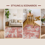 Ultra Soft Area Rug, Non Slip, Stain Resistant, Washable Area Rugs for Living Room, Bedroom, Rustic Floral Textured Elegance(Red)