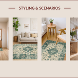 Ultra Soft Area Rug, Non Slip, Stain Resistant, Washable Area Rugs for Living Room, Bedroom, Rustic Floral Geometric Fusion(Beige)