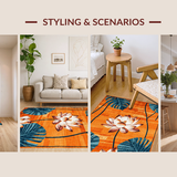 Ultra Soft Area Rug, Non Slip, Stain Resistant, Washable Area Rugs for Living Room, Bedroom, Rustic Earthy Lotus Print(Orange)