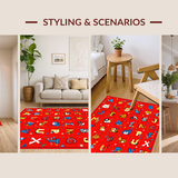 Ultra Soft Area Rug, Non Slip, Stain Resistant, Washable Area Rugs for Living Room, Bedroom, Interactive Colorful Animal Scene(Red)
