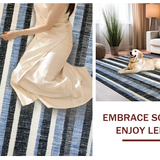 Ultra Soft Area Rug, Non Slip, Stain Resistant, Washable Area Rugs for Living Room, Bedroom, Black and White Striped Festive Decor(Blue)