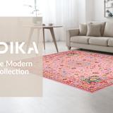 Ultra Soft Area Rug, Non Slip, Stain Resistant, Washable Area Rugs for Living Room, Bedroom, Vibrant Pastel Ogee Patterned Delight(Pink)