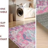 Ultra Soft Area Rug, Non Slip, Stain Resistant, Washable Area Rugs for Living Room, Bedroom, Chic Distressed Artful Motif(Pink)