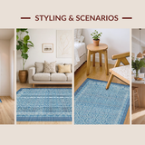 Ultra Soft Area Rug, Non Slip, Stain Resistant, Washable Area Rugs for Living Room, Bedroom, Transitional Grey Ogee Motif(Blue)