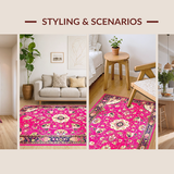 Ultra Soft Area Rug, Non Slip, Stain Resistant, Washable Area Rugs for Living Room, Bedroom, Exuberant Multi-Hued Artful Pattern(Pink)