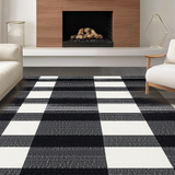 Ultra Soft Area Rug, Non Slip, Stain Resistant, Washable Area Rugs for Living Room, Bedroom, Artful Striped Decorative Essence(Black)