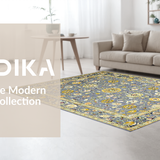 Ultra Soft Area Rug, Non Slip, Stain Resistant, Washable Area Rugs for Living Room, Bedroom, Rustic Sky-Toned Medallion Motif(Gray)