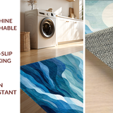 Ultra Soft Area Rug, Non Slip, Stain Resistant, Washable Area Rugs for Living Room, Bedroom, Ombre Stripes, Blue White Patterned, Fluid Art(Blue)