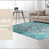 Ultra Soft Area Rug, Non Slip, Stain Resistant, Washable Area Rugs for Living Room, Bedroom, Contemporary Teal Floral Elegance(Gray)