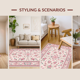 Ultra Soft Area Rug, Non Slip, Stain Resistant, Washable Area Rugs for Living Room, Bedroom, Delicate Leafy Boho Motif(Beige)