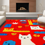 Ultra Soft Area Rug, Non Slip, Stain Resistant, Washable Area Rugs for Living Room, Bedroom, Bright Multi-Color Animal Patchwork(Red)