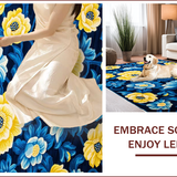 Ultra Soft Area Rug, Non Slip, Stain Resistant, Washable Area Rugs for Living Room, Bedroom, Navy and Yellow Vibrant Botanical Design(Blue)