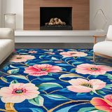 Ultra Soft Area Rug, Non Slip, Stain Resistant, Washable Area Rugs for Living Room, Bedroom, Lively Floral Tiled Motif(Blue)