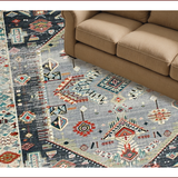 Ultra Soft Area Rug, Non Slip, Stain Resistant, Washable Area Rugs for Living Room, Bedroom, Chic Tribal Medallion Composition(Blue)